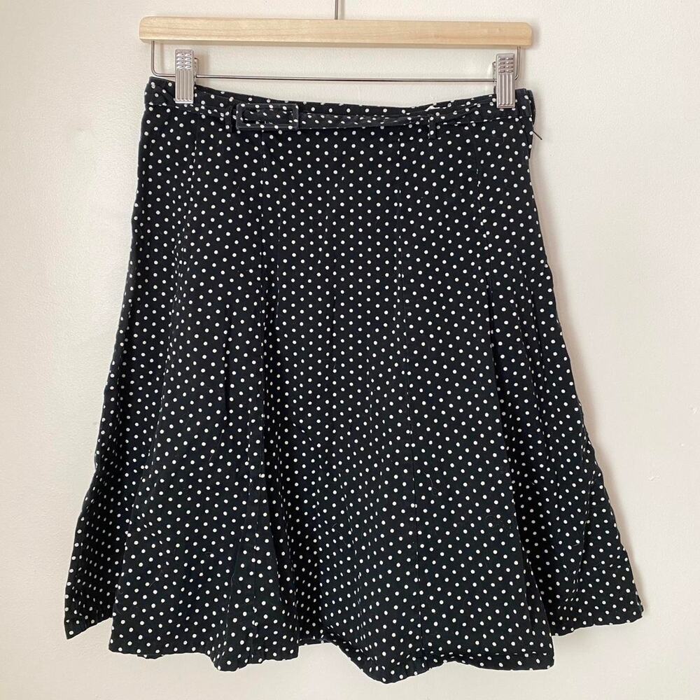 Y2K Cotton Polka Dot Pleated Midi Skirt Women's Size 6 Vintage